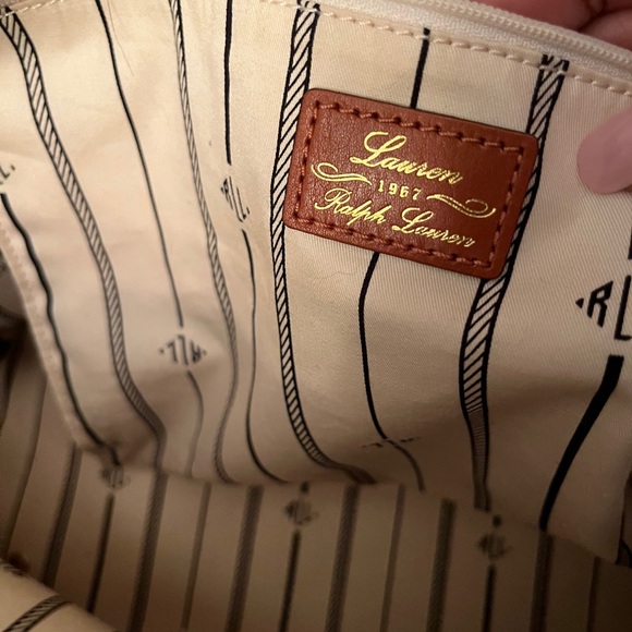 Lauren Ralph Lauren Brown and Cream Large Equestrian Style Tote and Wristlet EUC - Picture 15 of 15